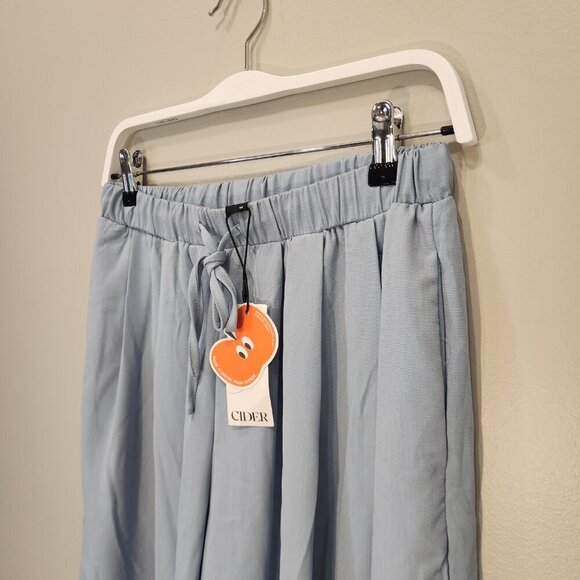 Cider Pants Solid Elastic Waist Wide Leg Trouser Pleated Texture - Size M - Picture 2 of 5